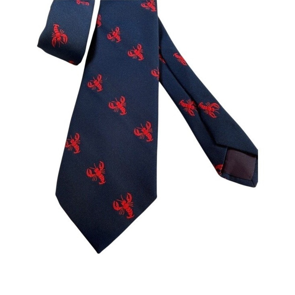 Vtg. Benoit's Maine Lobster Navy‎ Blue Red Nautical Coastal Preppy Men's Necktie